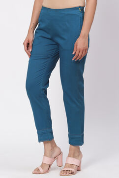 Cobalt Green Solid Slim Pants image number 2