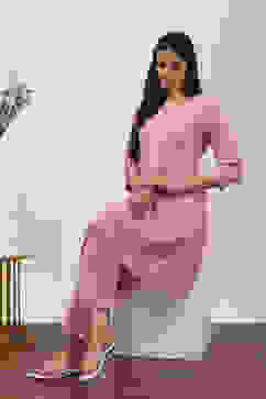 Pink Viscose Rayon Kurta Pants Set image number 0