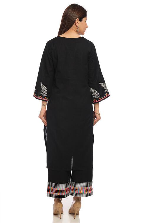 Black Straight Cotton Kurta image number 4