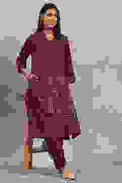 Purple Viscose Rayon Printed A-Line Co-ord Set image number 0