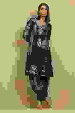 Indigo Blue Viscose Blend Printed Kalidar Kurta Pants Set image number 0