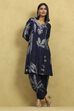 Indigo Blue Viscose Blend Printed Kalidar Kurta Pants Set image number 0