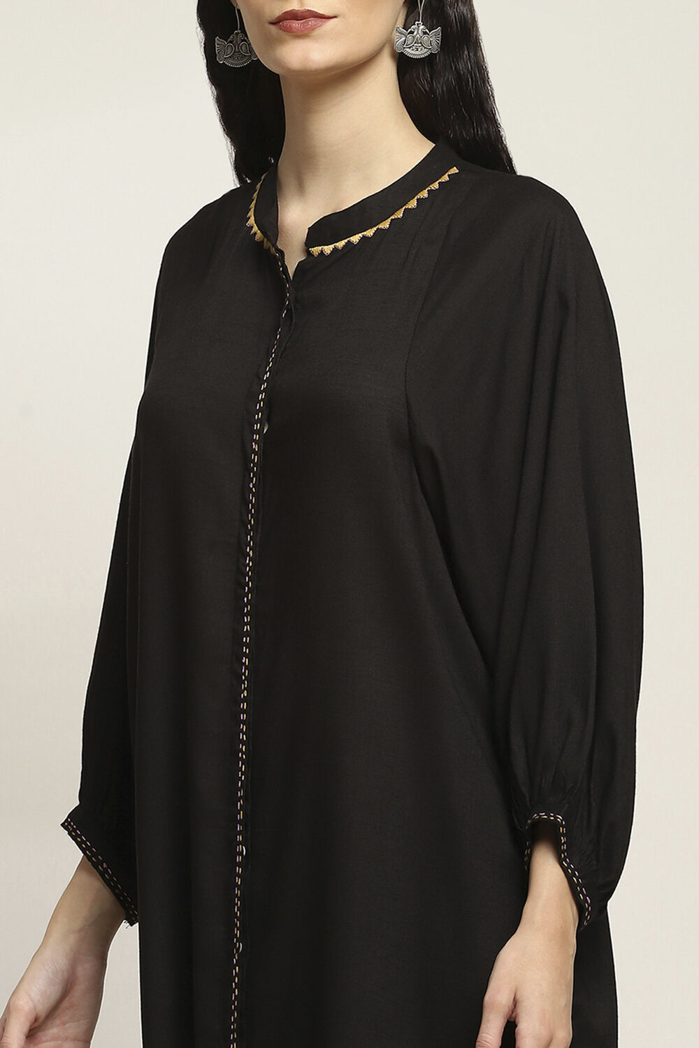 Black Viscose Rayon Straight SET image number 1