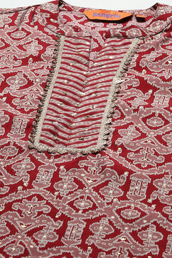 Maroon Viscose Printed Straight Kurta Set image number 1