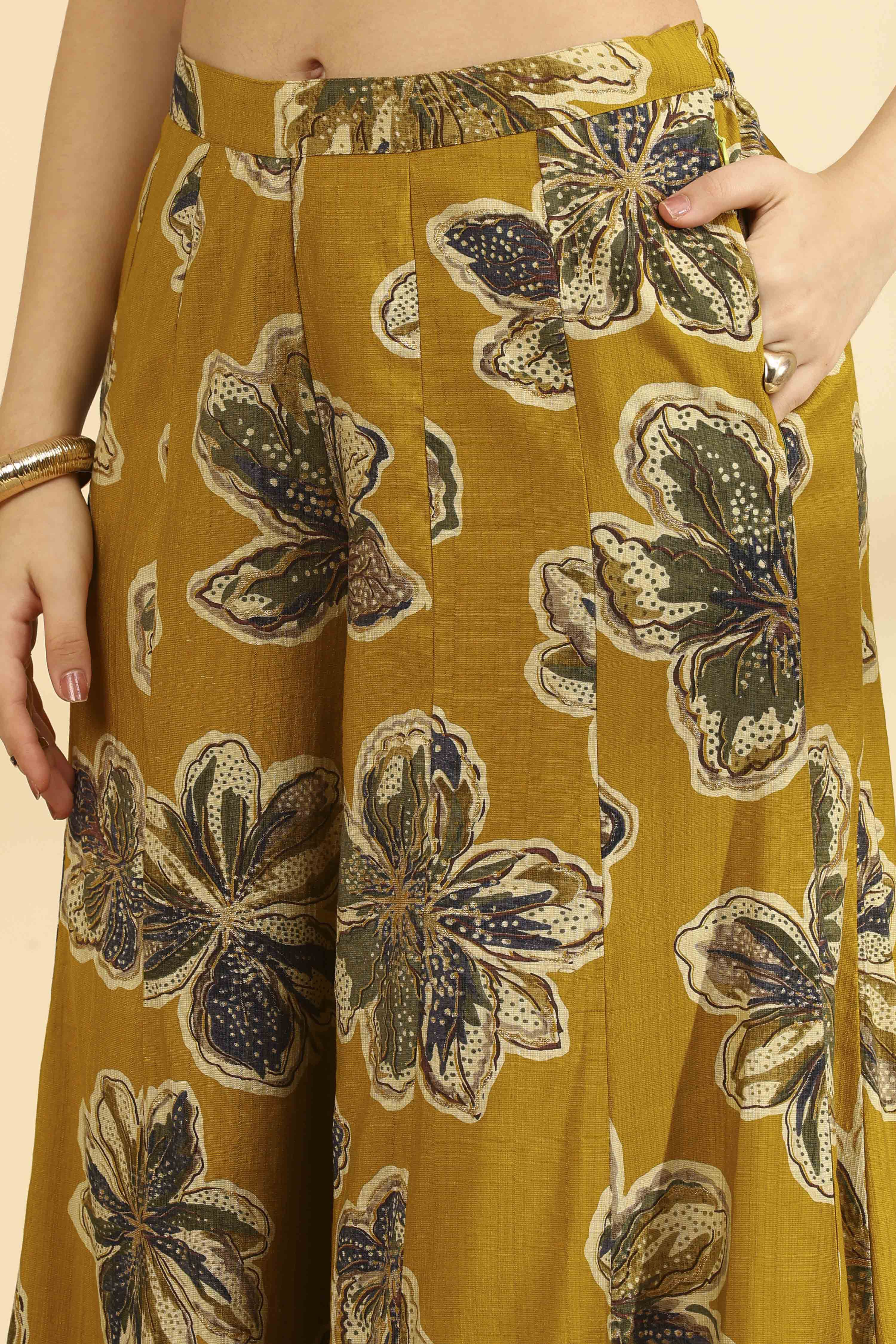 Yellow Printed Viscose Blend Co-ord Set image number 2