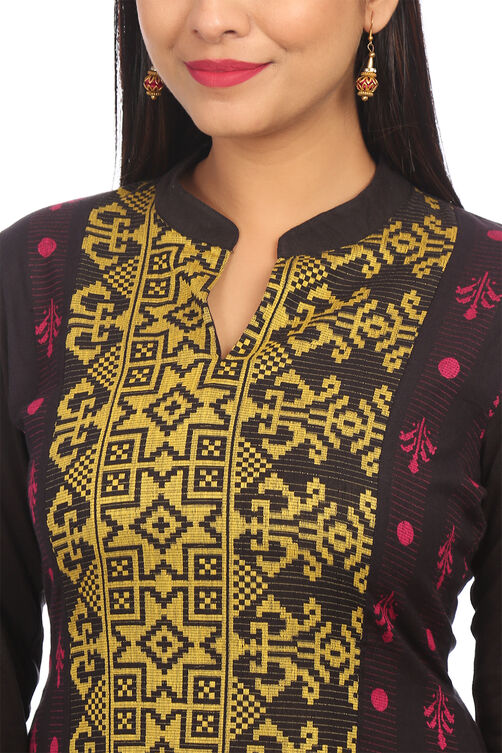 Black A-Line Poly Cotton Kurta image number 1