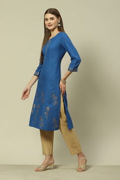 Blue LIVA Straight Printed Kurta image number 2