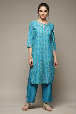 Blue Art Silk Straight Suit Set image number 1