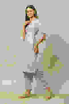 White Viscose Straight Printed Kurta Palazzo Suit Set image number 3