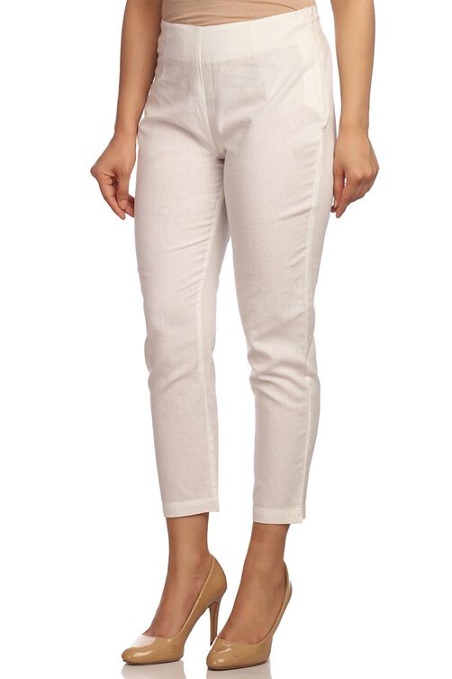 White Cotton Fusion Pants image number 2