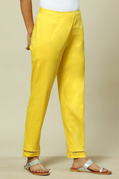 Yellow Cotton Blend Slim Pant image number 3