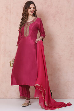 Wine Viscose A Line Suit Set image number 5