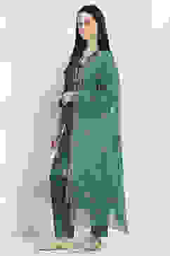 Teal Embroidered Straight Suit Set image number 3