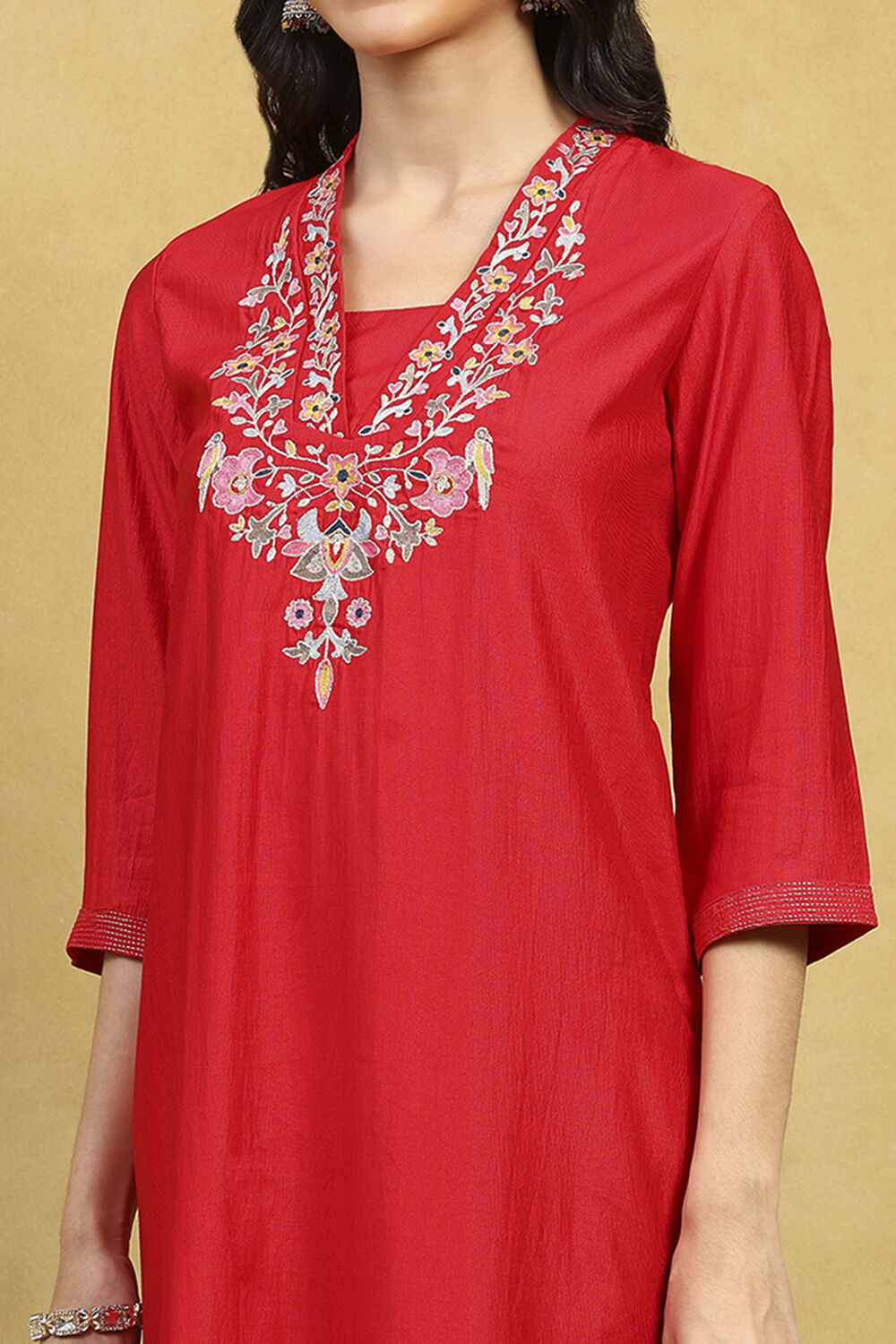 Mustard Polyester Solid Straight Kurta Pants Set image number 1