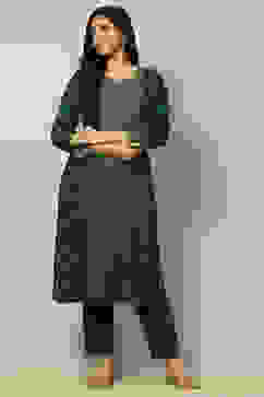 Dark Green Liva Printed Straight Festive Kurta Set image number 0