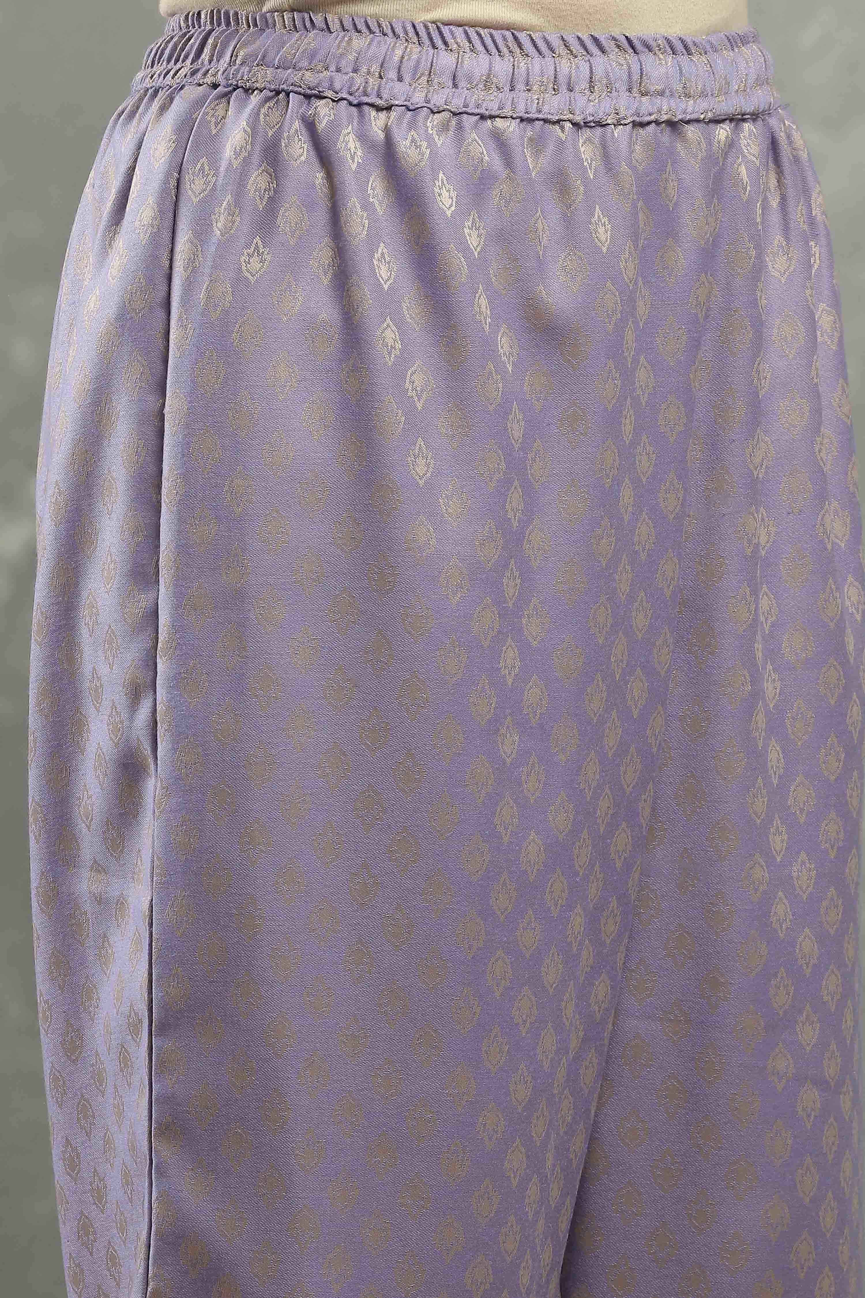Mauve Polyester Yarndyed Straight Suit Set image number 2