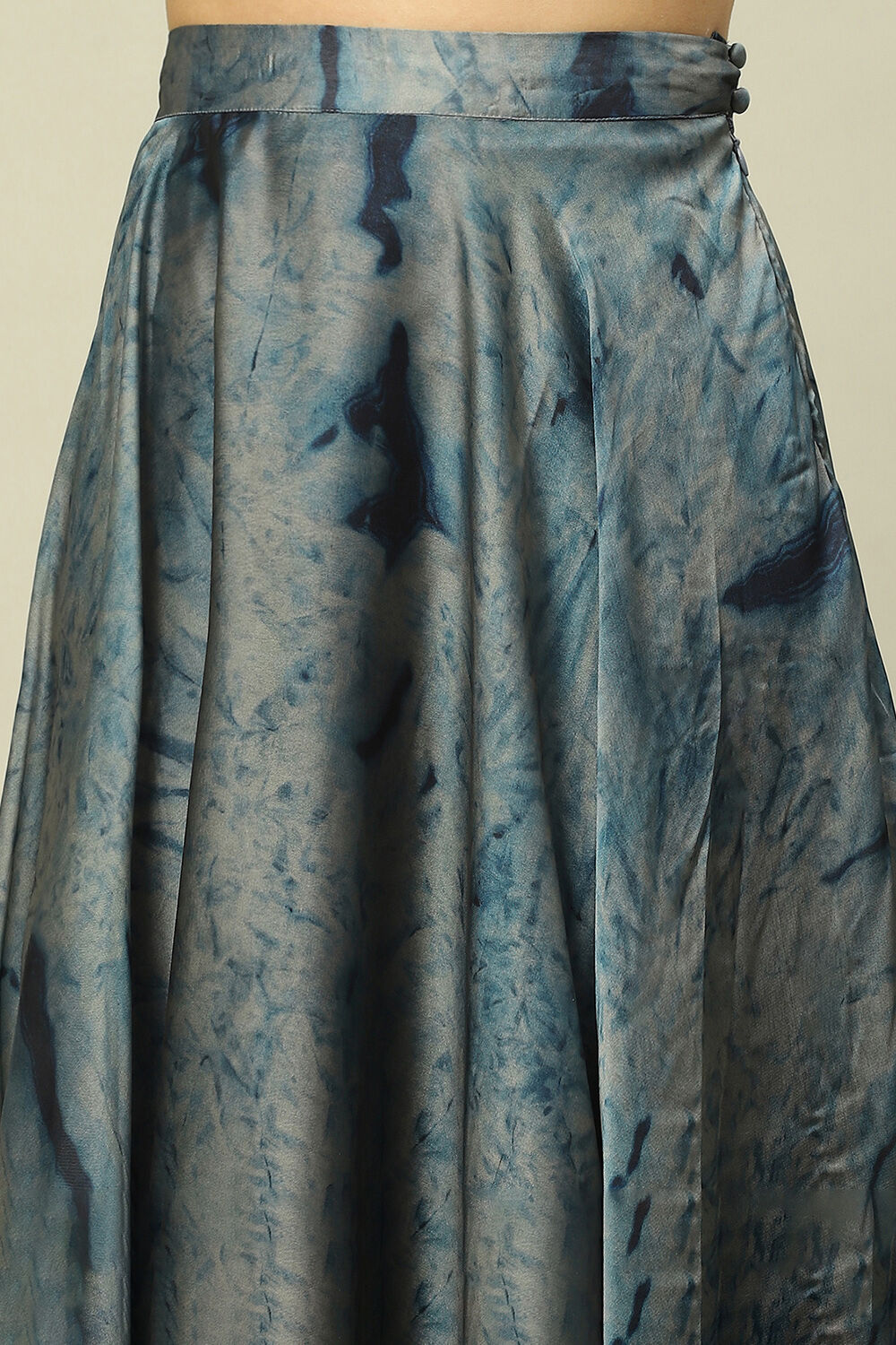 Blue Poly Georgette Straight Printed Crop Top Skirt Set image number 2