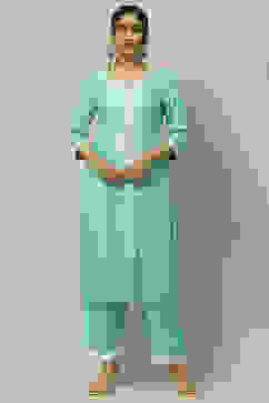 Sea Green Rayon Slub Straight Palazzo image number 0