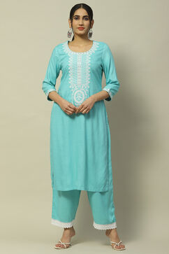 Sea Green Rayon Slub Straight Palazzo image number 0