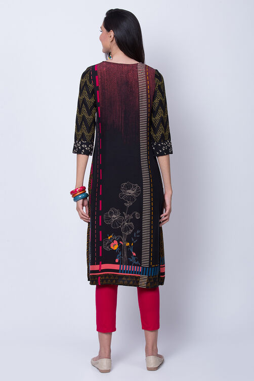 Black Viscose Rayon Straight Kurta image number 4