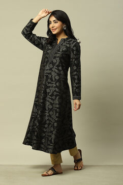Black Cotton Blend Straight Printed Dress image number 2