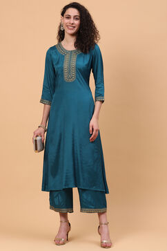 Teal Green Viscose A Line Suit Set image number 6