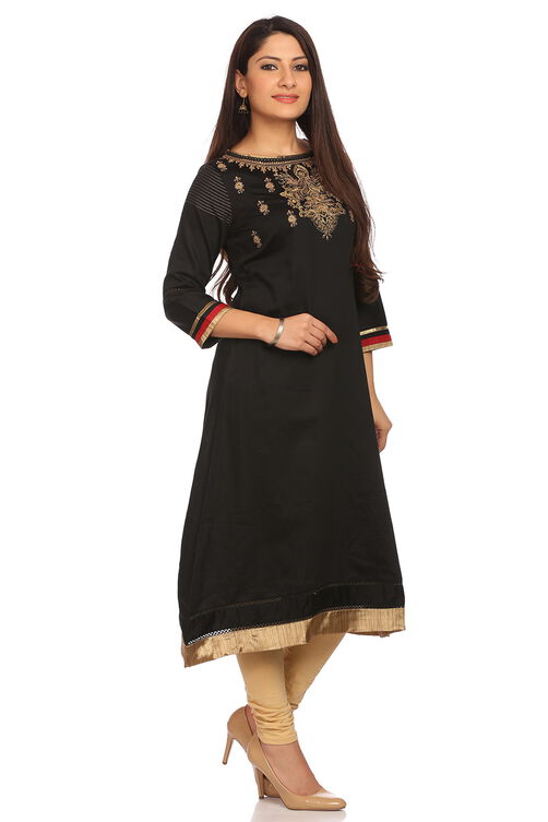 Black Cotton A-Line Kurta image number 1