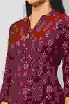 Maroon Viscose Blend Straight Printed Kurta Salwar Suit Set image number 1