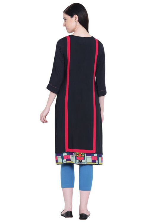 Black Rayon Straight Kurta image number 4