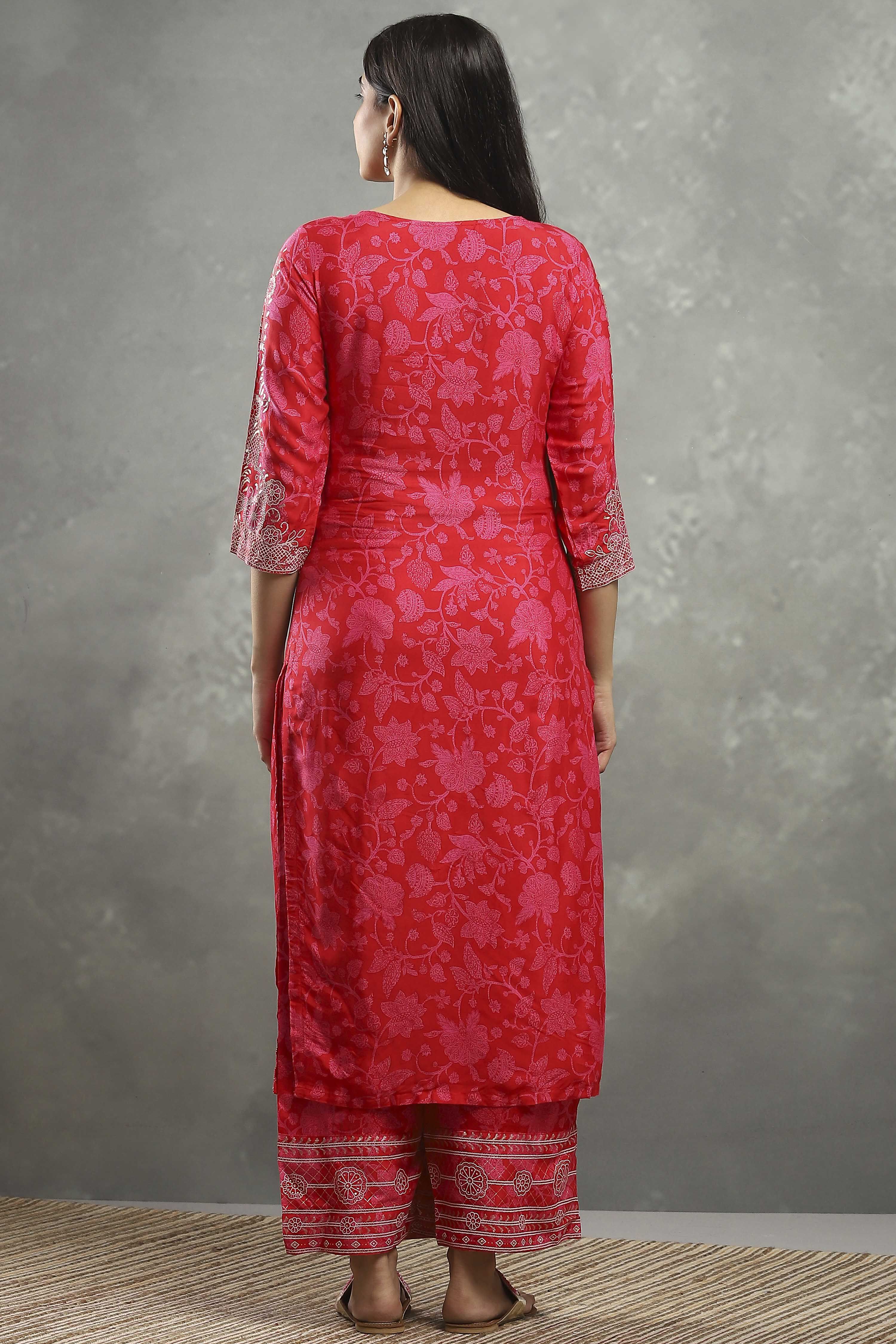 Pink Viscose A-line Kurta Pants Set image number 4