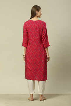 Pink LIVA Straight Printed Kurta image number 3