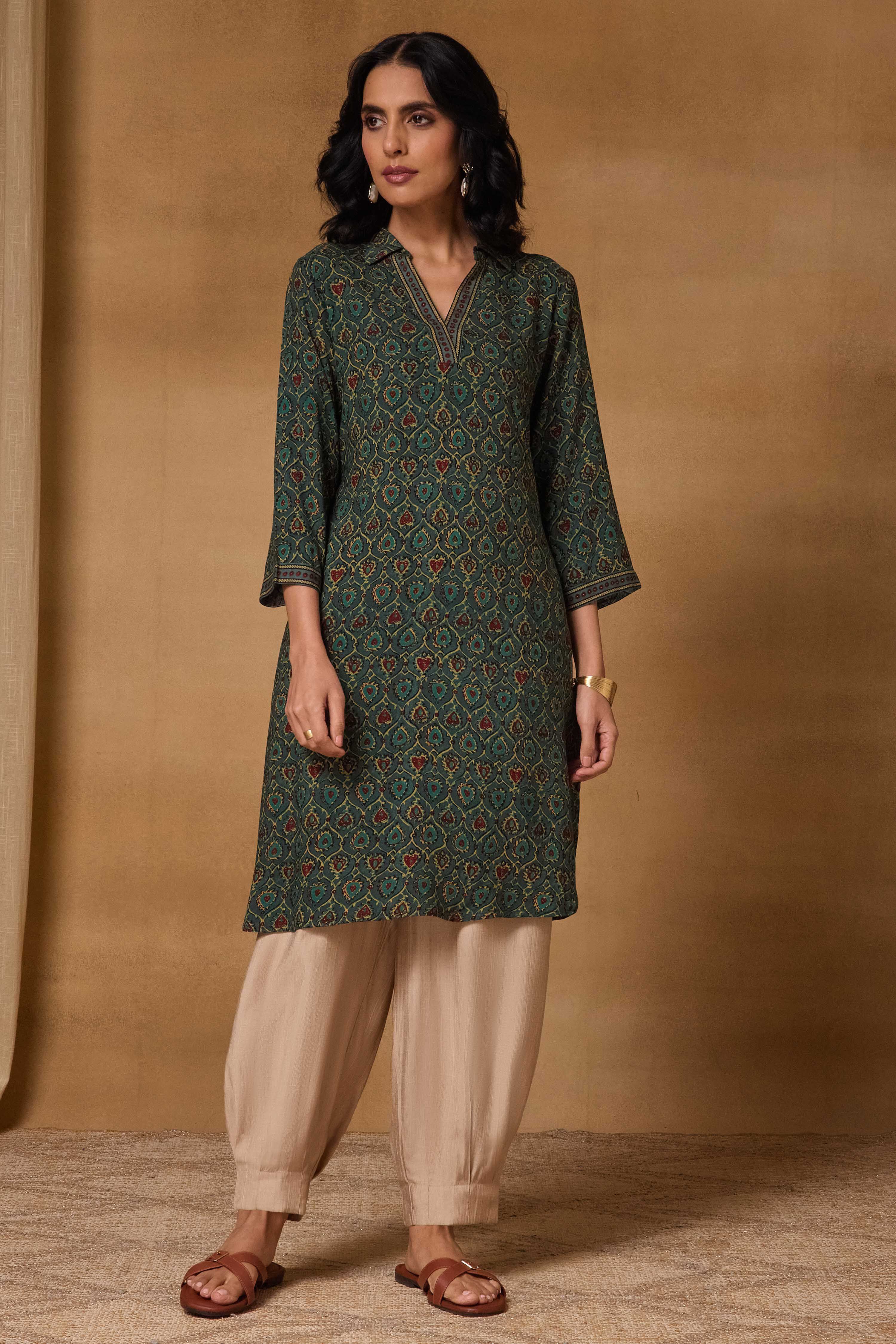 Teal Viscose Rayon Straight Printed Kurta image number 6