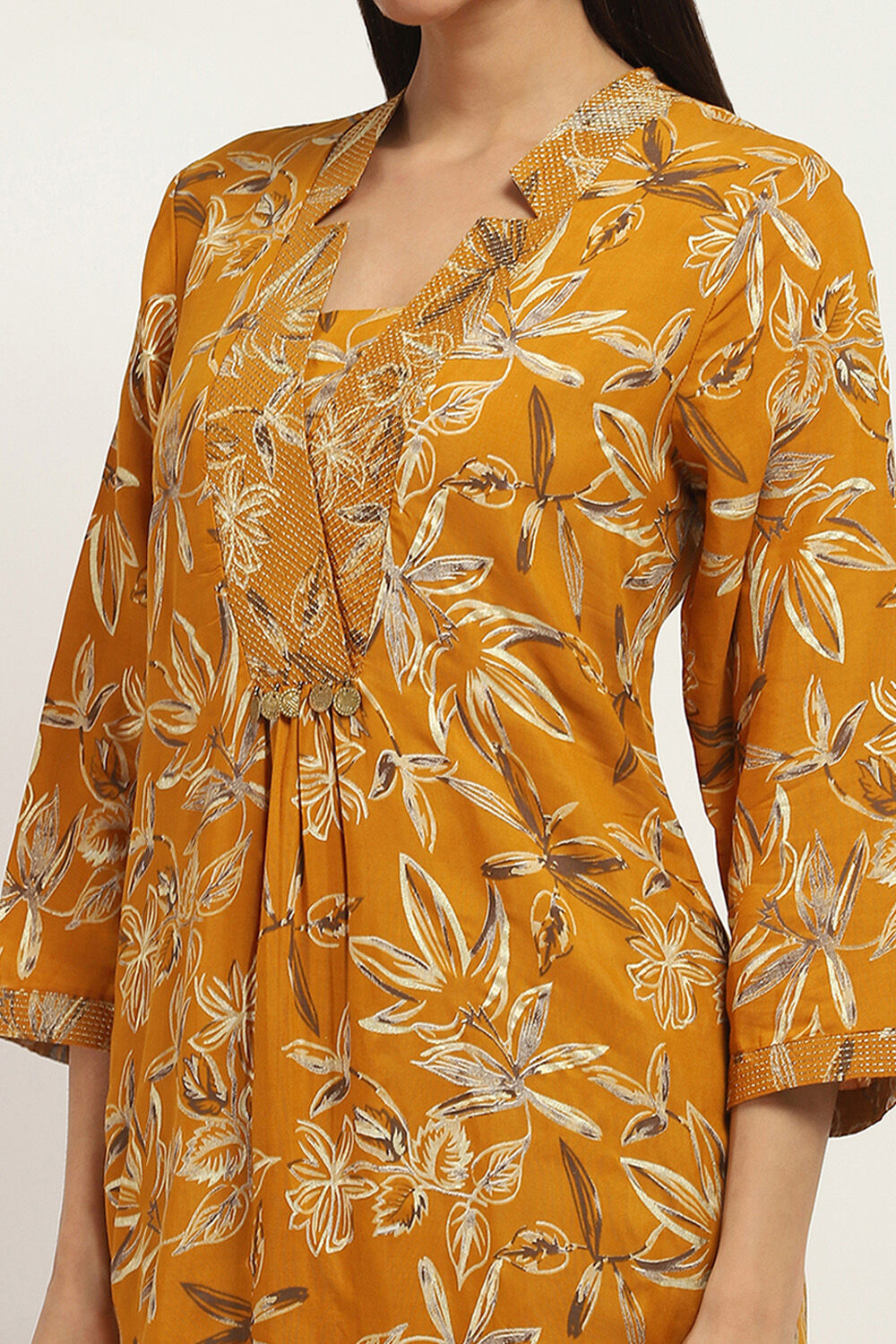 Mustard Yellow Printed Straight Co-ord Set image number 1