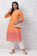 Orange Cambric Cotton Straight Kurta image number 0