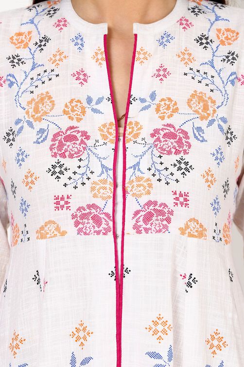 White Kalidar Cotton Kurta image number 4
