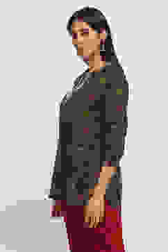 Blue Viscose Blend Printed Straight Top image number 2