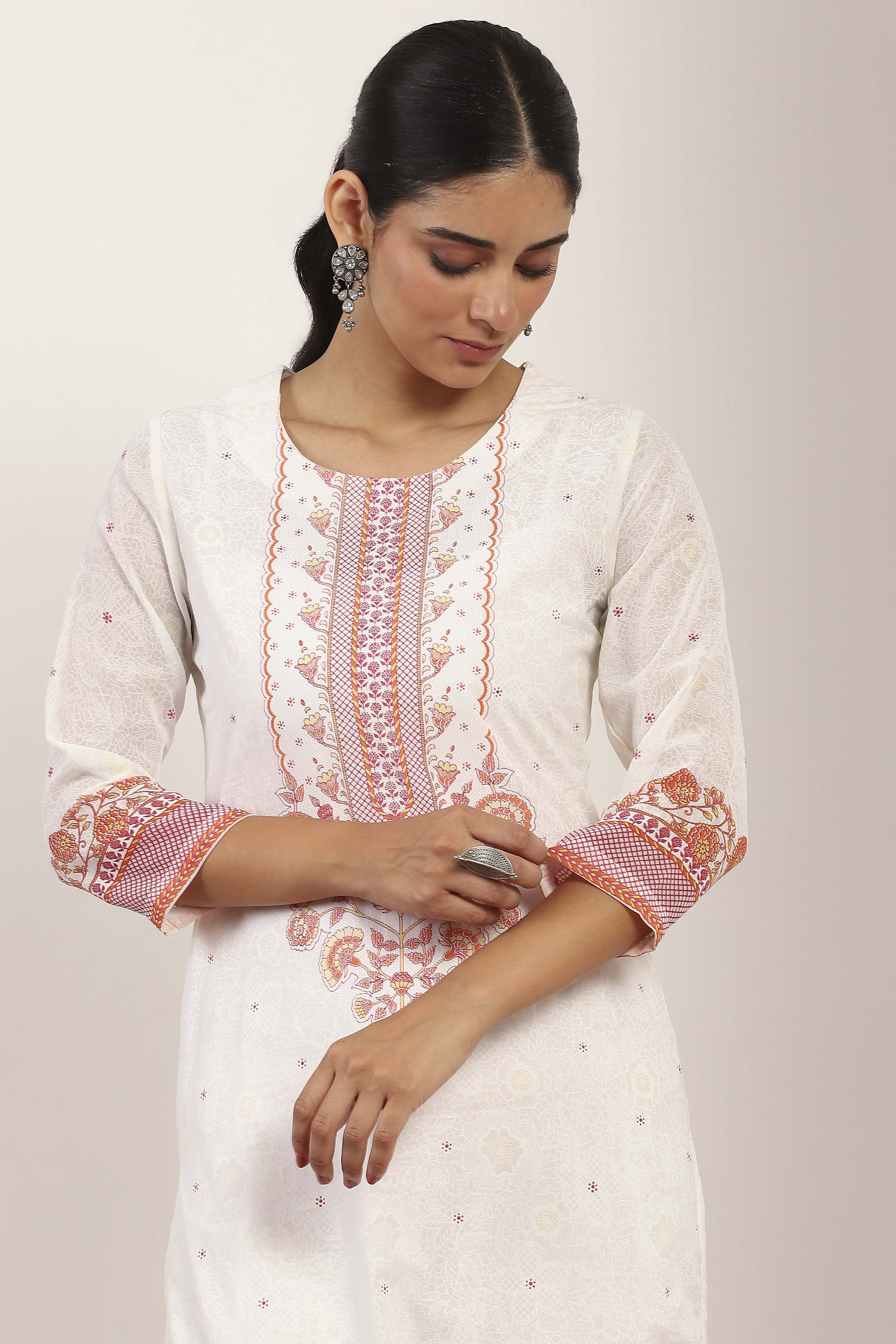 White  Straight Kurta Pants Set image number 1