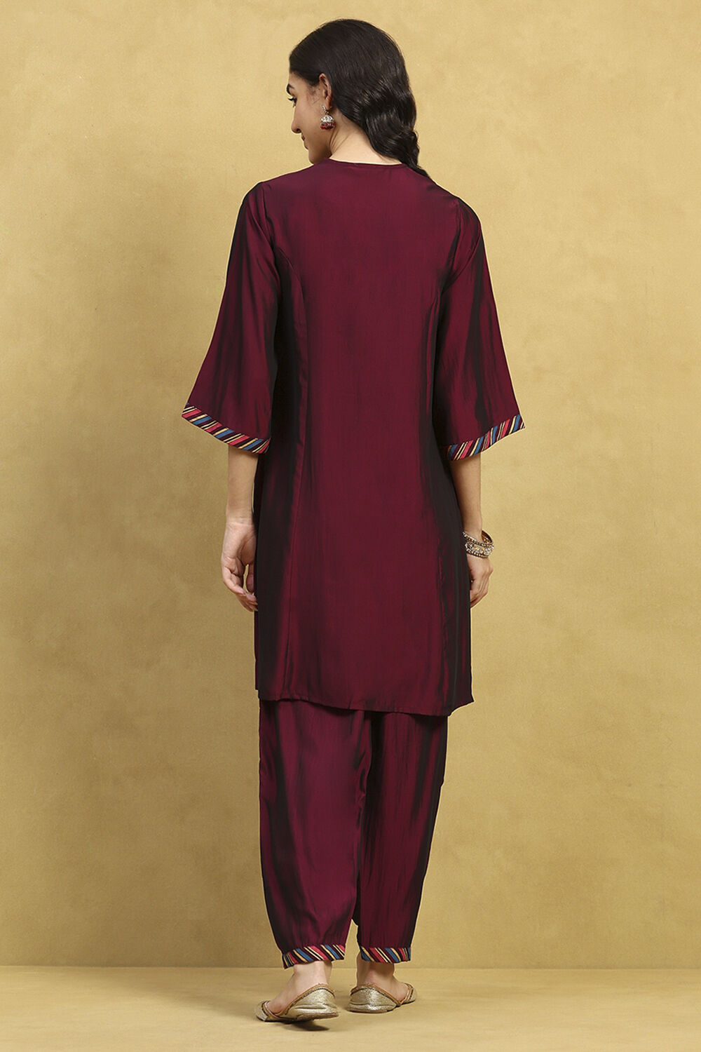 Wine Polyester Blend Embroidered A-Line Suit Set image number 4