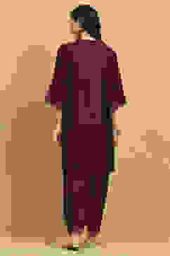 Wine Polyester Blend Embroidered A-Line Suit Set image number 4