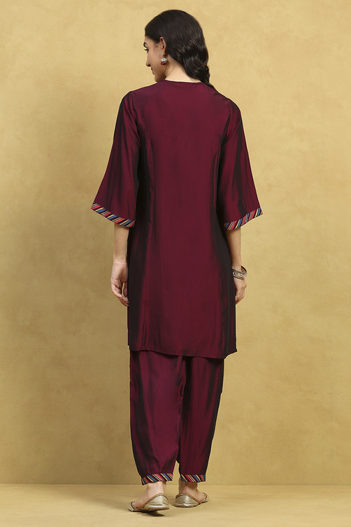 Deep Green Polyester Blend Embroidered A-Line Suit Set image number 4