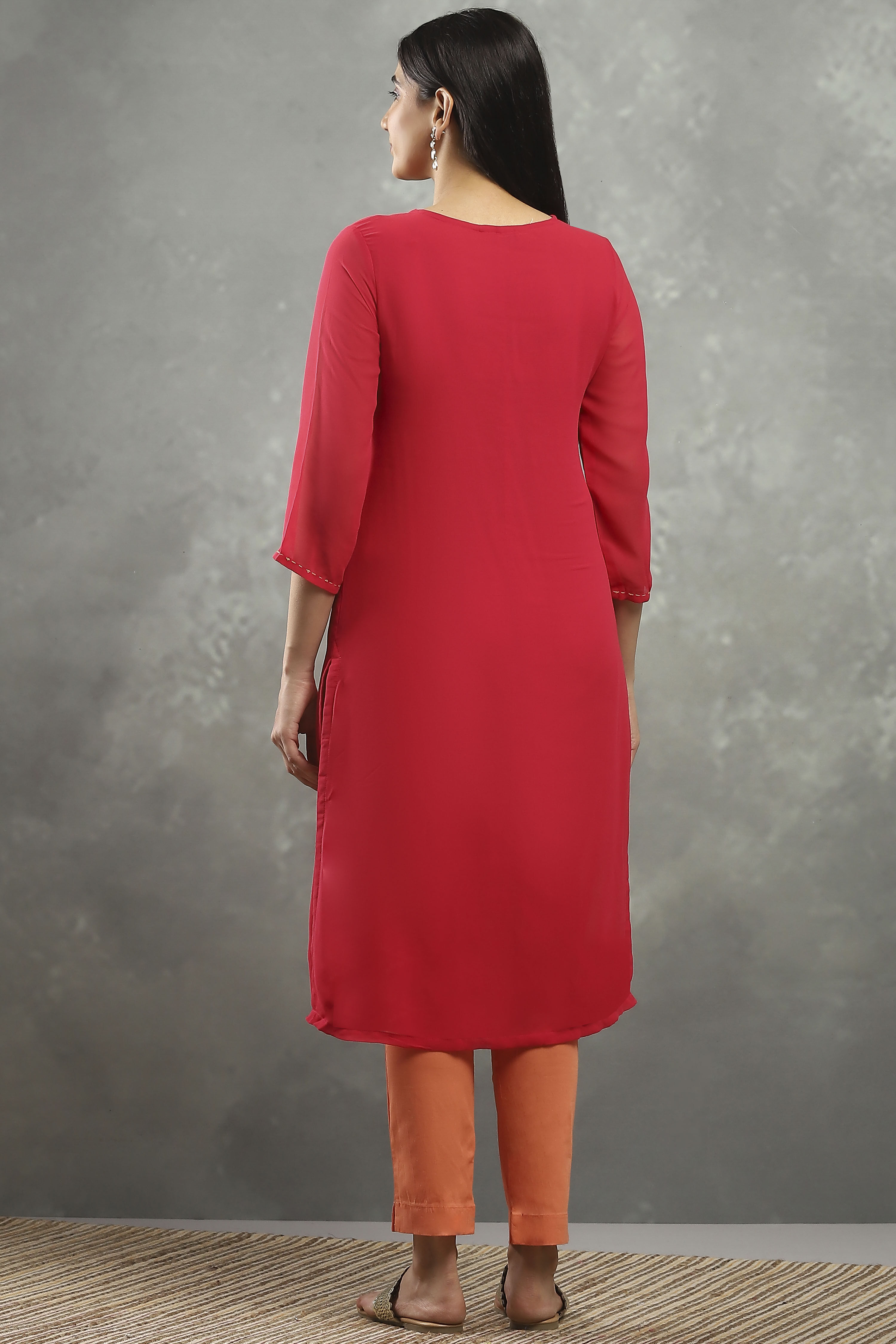 Pink Viscose Flared Kurta Pants Set image number 4