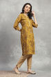 Yellow Viscose Blend Printed Straight Kurta image number 4