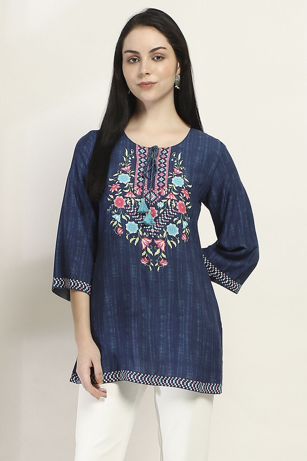 Navy Viscose Rayon Straight Kurti image number 5