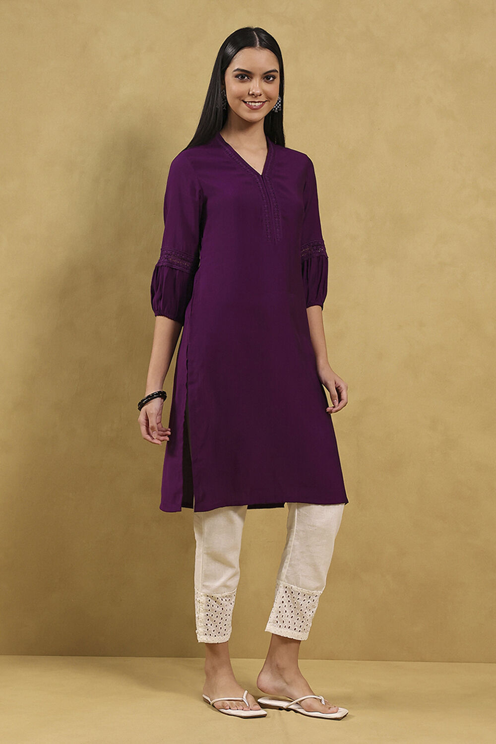 Purple Solid Straight Kurta image number 0
