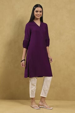 Purple Viscose Blend Solid Straight Kurta image number 2