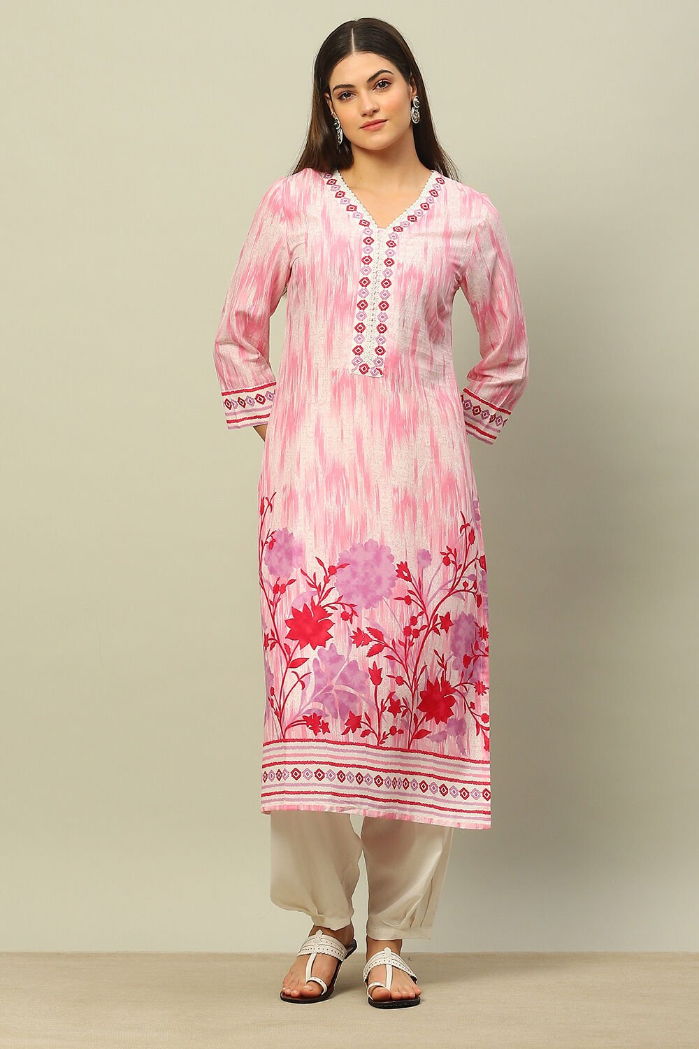 Pink Rayon Printed Straight Kurta image number 5