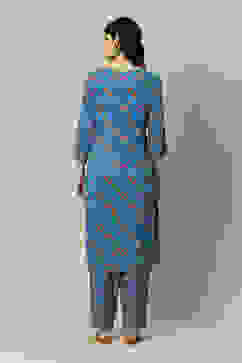 Coblt Blue LIVA Straight Printed Kurta Palazzo Suit Set image number 4