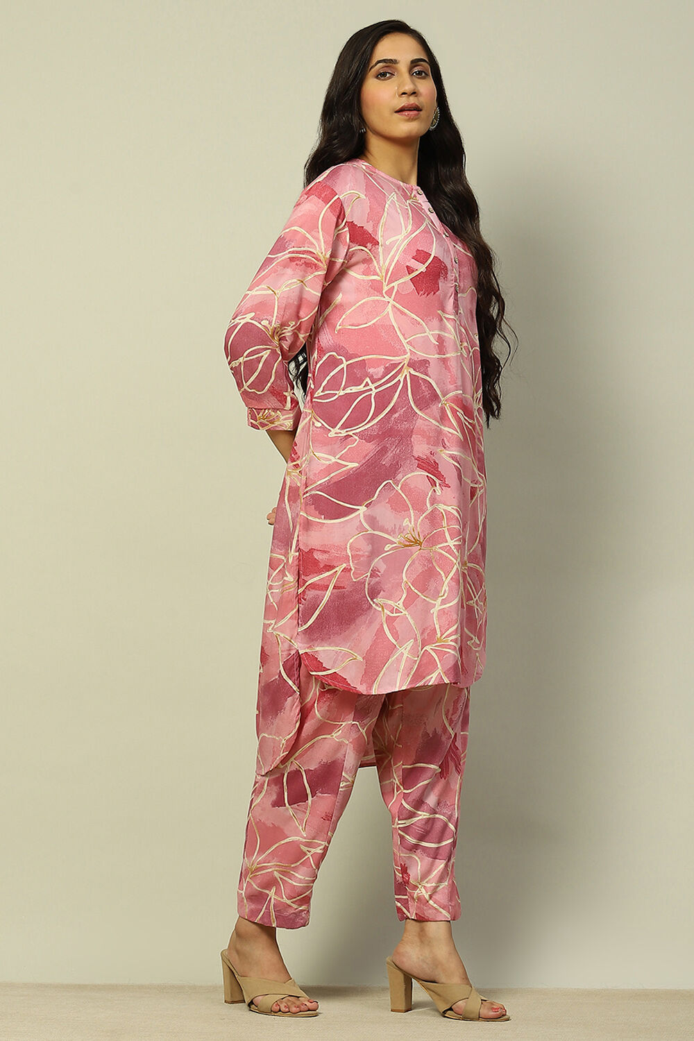 Pink Floral Printed Straight Co-ord Set image number 5