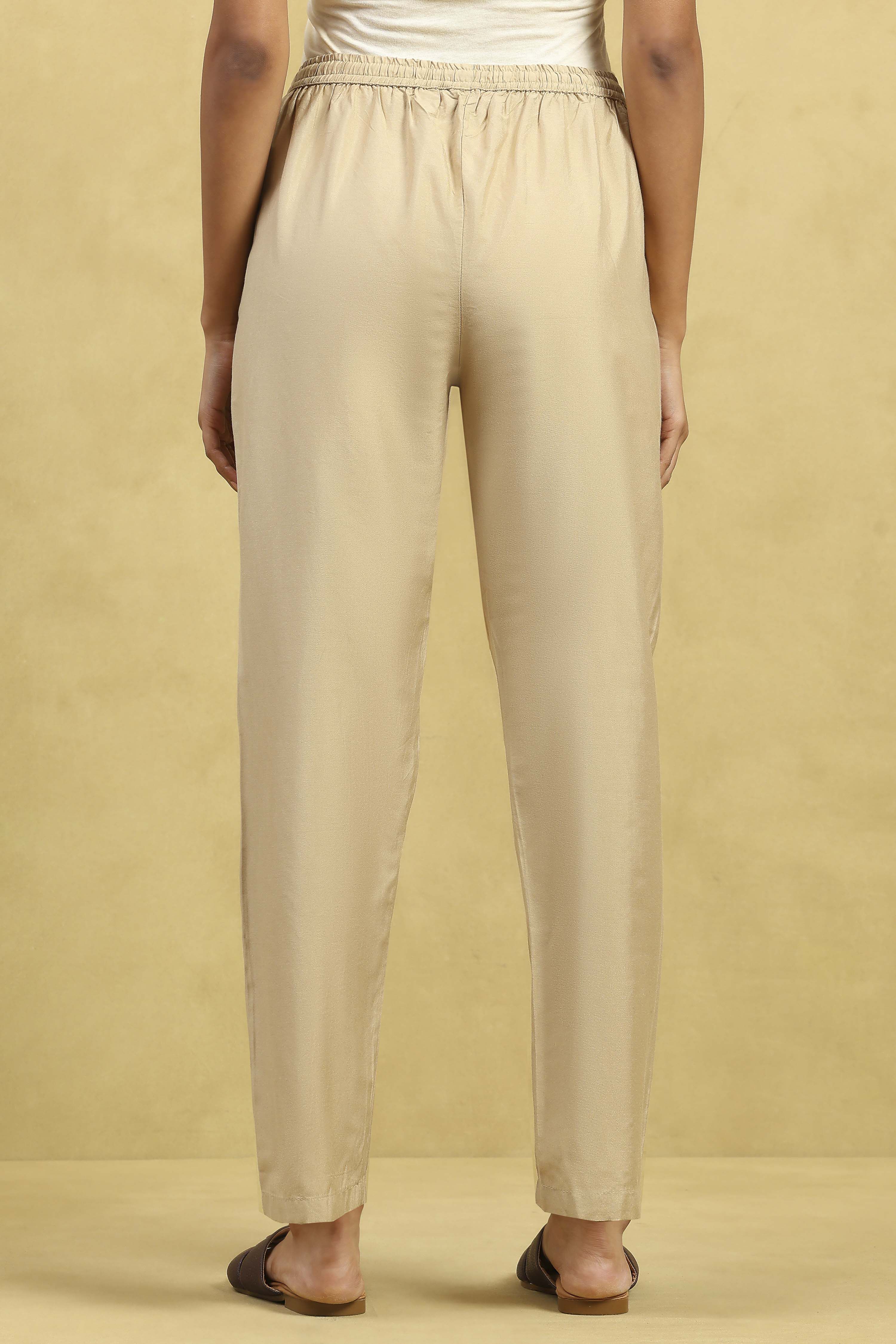 Gold Viscose Blend Solid Narrow Pants image number 5