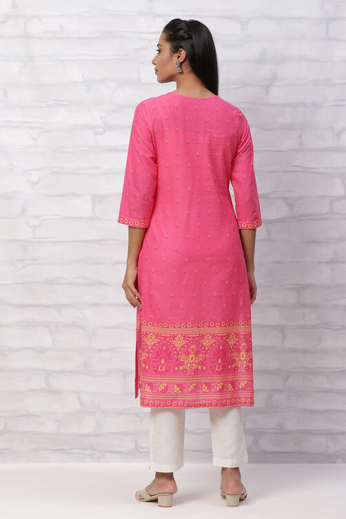 Pink Cambric Cotton Straight Kurta image number 4
